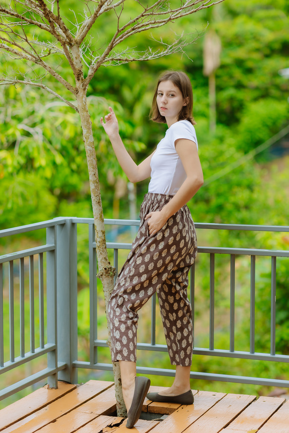 インド綿　ハンドブロックプリント　サルエルパンツ インド綿（草木染ハンドブロックプリント）サルエルパンツ