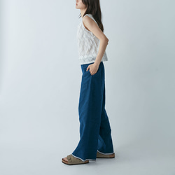 亞麻寬管長褲 - 靛藍 第2張的照片