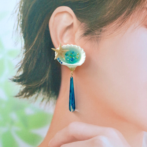 海の貝殻イヤリング/ピアス イヤリング・ノンホールピアス Tripblue 