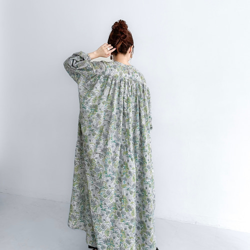 【新品】インド綿ワンピース ブロックプリントワンピース RUDRAKSHA ブロックプリント インド綿ワンピース《ブルー》