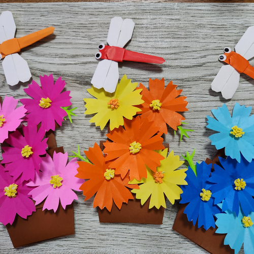 秋の壁面飾り コスモスとトンボの鉢植え】壁面飾り9月 10月 その他