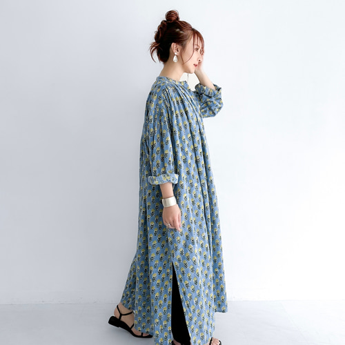 インド綿　ブロックプリント　 coloris ロングワンピース インド綿 ブロックプリント coloris ロングワンピース