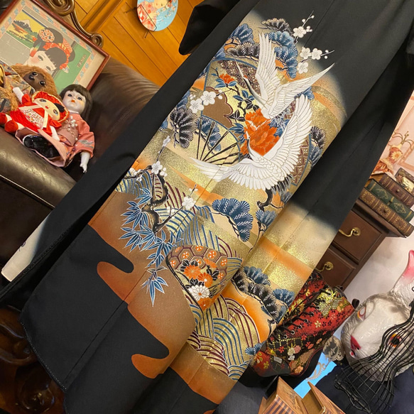 和洋折衷 黒留袖 着物 リメイク ワンピース ドレス 洗える 化繊 古着 舞鶴×金×黒/ブラック TKW-43 着物 和洋折衷 黒留袖 リメイク ワンピース ドレス 洗える 化繊 古着 舞鶴×金×黒/ブラック TKW 浴衣 ﾟ❀·°⟡ ⎯⎯⎯⎯⎯⎯⟡ ·❀·°✿ *･