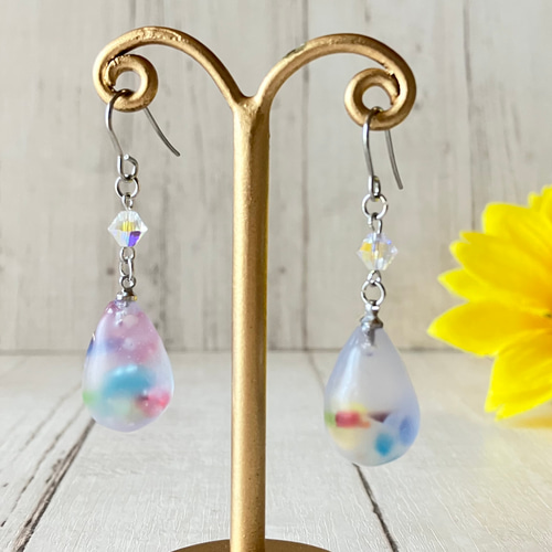 琉球ガラスのマットな雫イヤリング・ピアス イヤリング