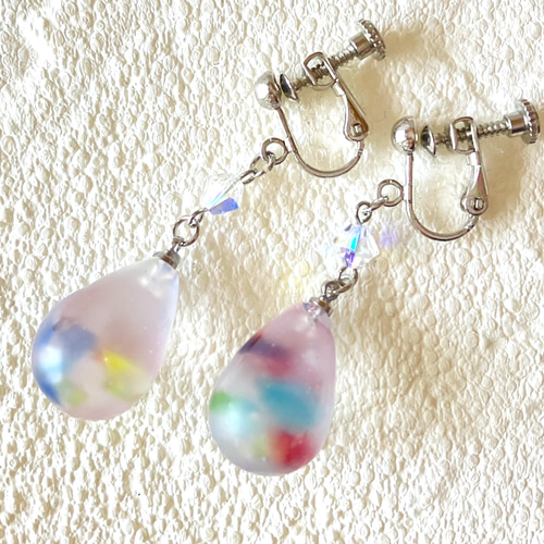 琉球ガラスのマットな雫イヤリング・ピアス イヤリング