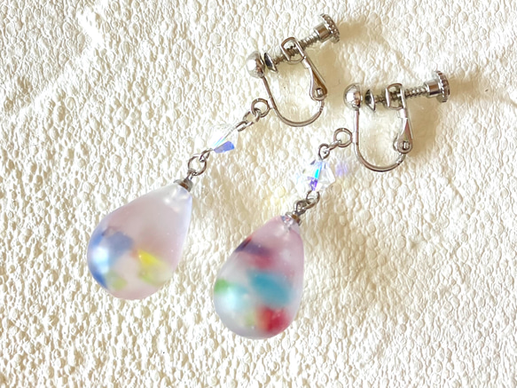 琉球ガラスのマットな雫イヤリング・ピアス イヤリング