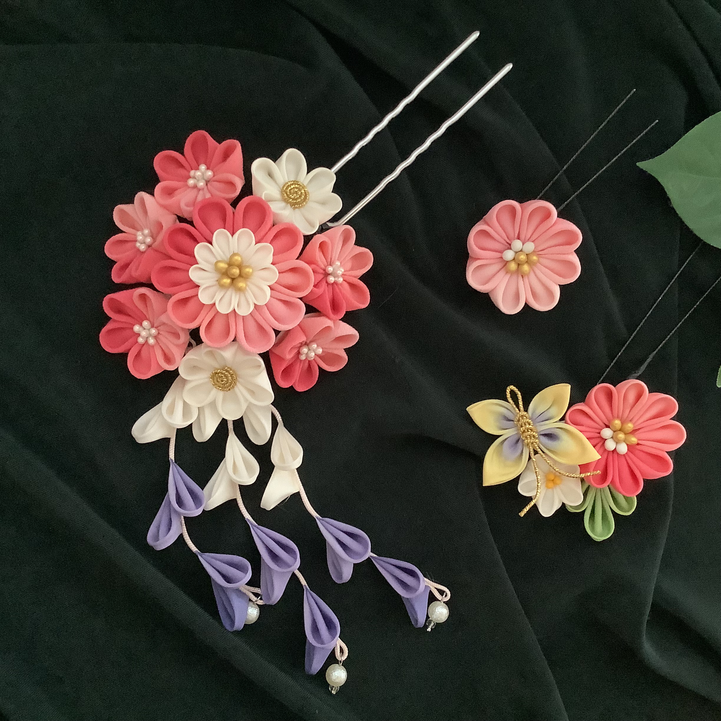 【つまみ細工髪飾り】かんざし・シルク手染め・浴衣/七五三/成人式 / 卒業式/記念日