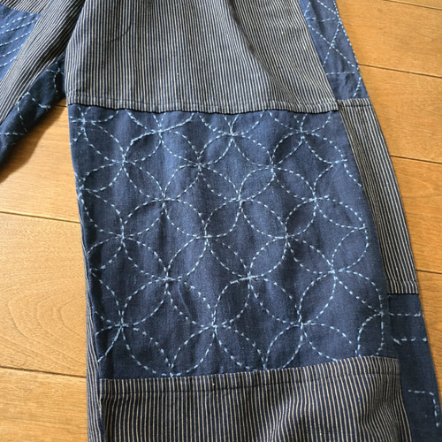 100cm大魚手作りハンドメイドデニム秋冬パッチワーク刺し子藍染コート