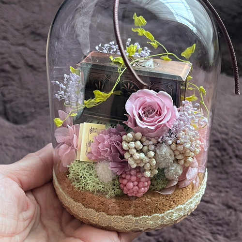 プリザーブドフラワー ドライフラワー 天然素材 ガラスドーム ピアノ