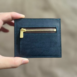 薄くて小さなフラグメントケース【ネイビー（ステッチ:ターコイズ