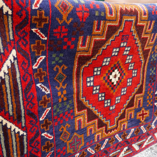 144x100cmトライバルラグ ヴィンテージラグ 手織り ペルシャ絨毯