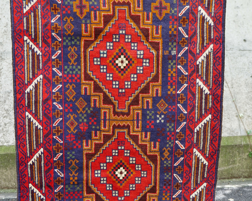 144x100cmトライバルラグ ヴィンテージラグ 手織り ペルシャ絨毯