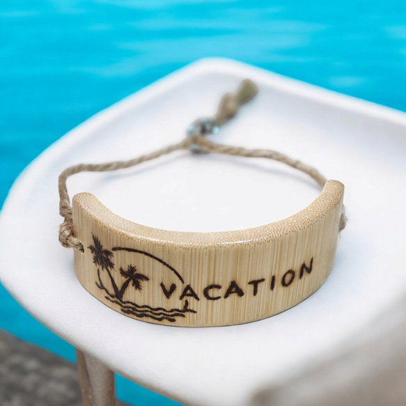 ブレスレット 竹 アクセサリー 漆仕上げ VACATION ウッドバーニング 夏