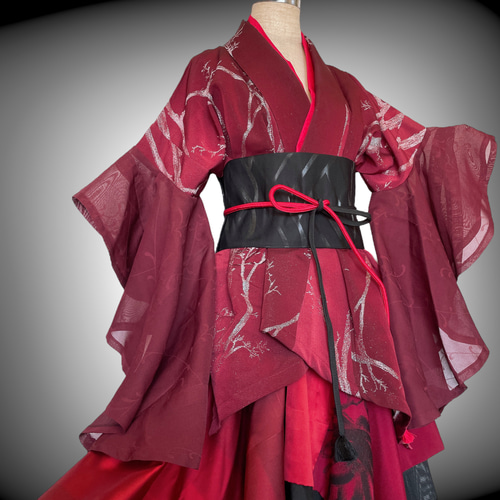 サッシュベルト付き 着物セットアップ コスプレ ロリータ 和ゴス