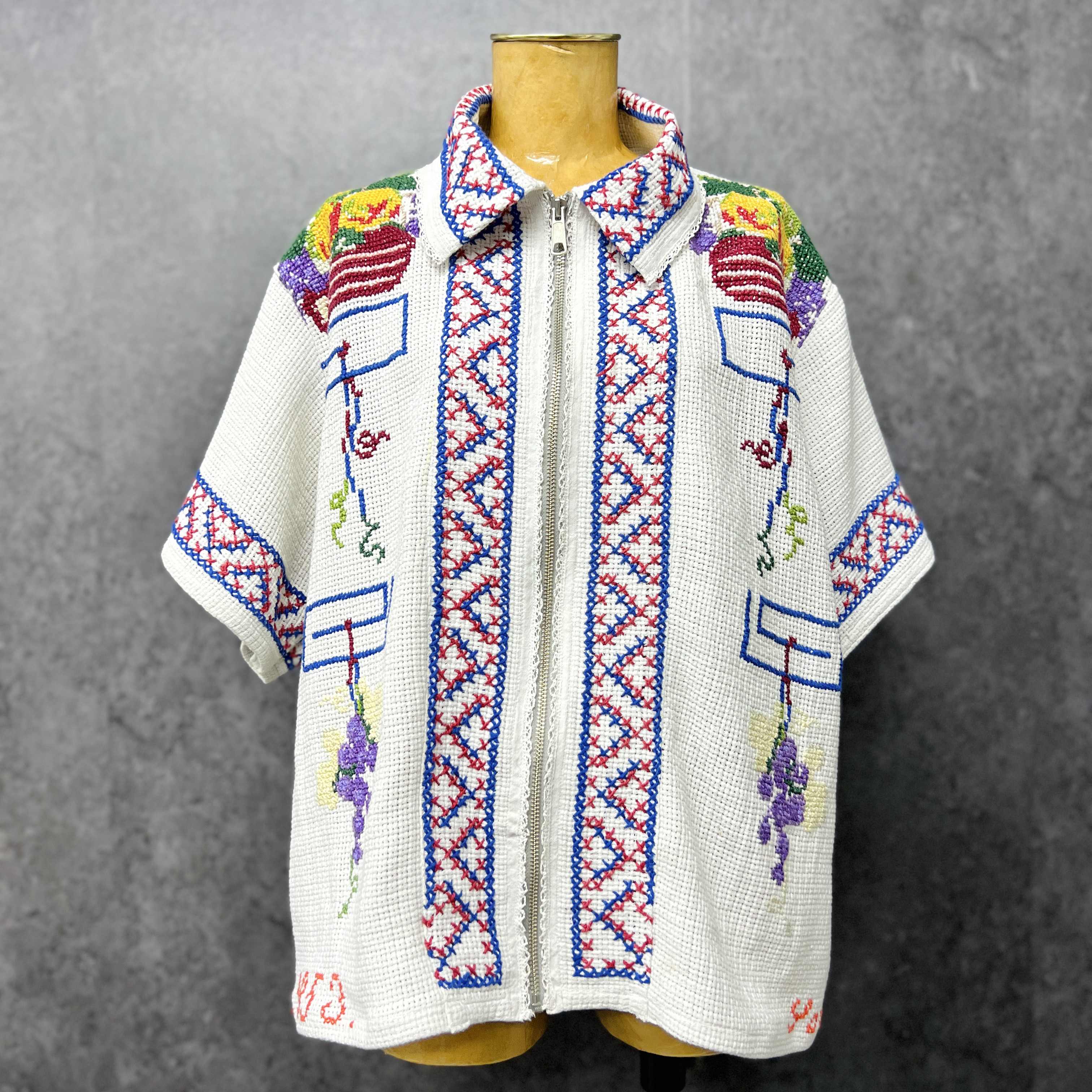 ［original］vintage crochet cross stitch blanket shirt/jacket