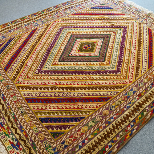 90×70cm　【手織りマシュワニキリム】手織り絨毯 トライバルラグ 90×70cm 【手織りマシュワニキリム】手織り絨毯 トライバルラグ