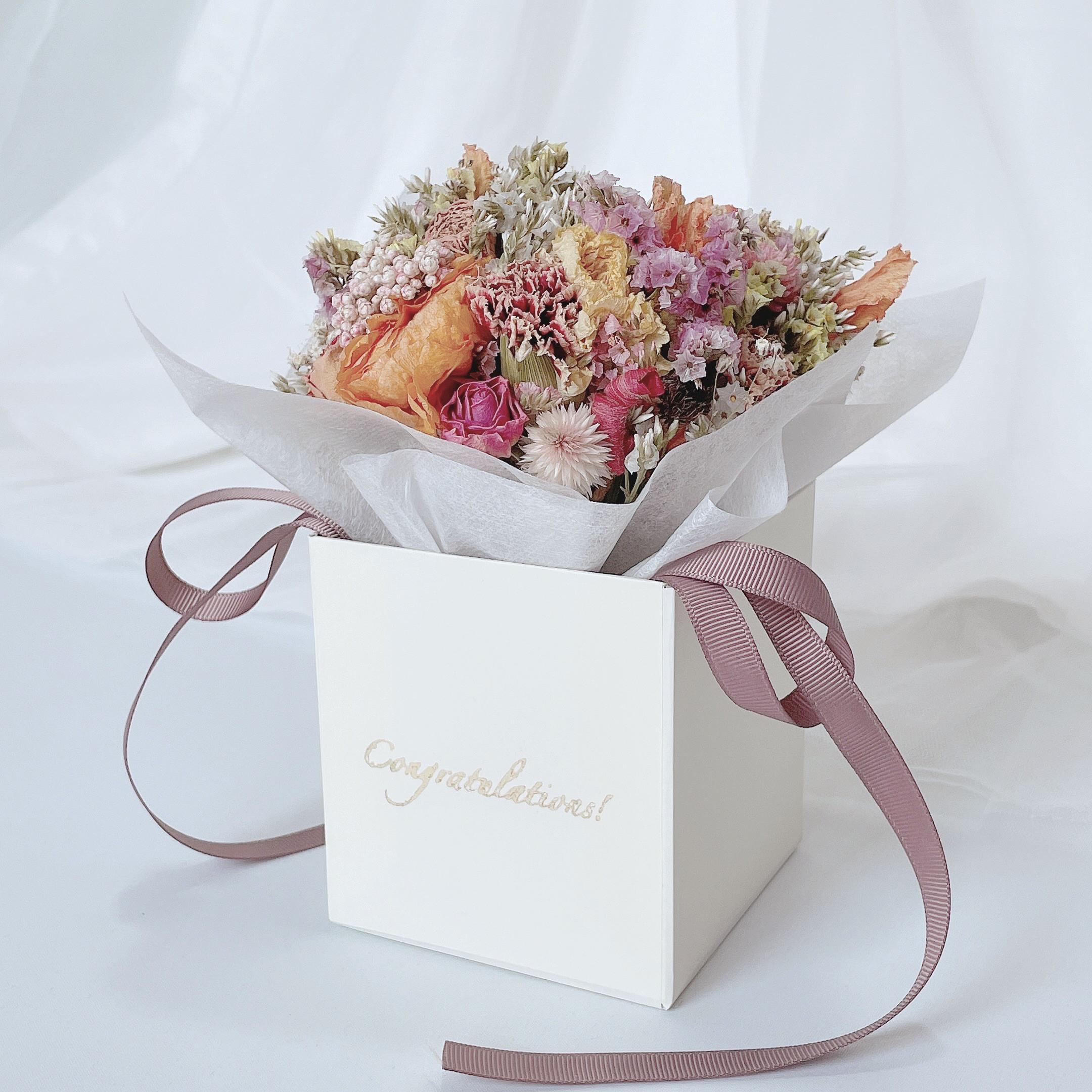 【お祝い】ドライフラワー　ボックスフラワー【選べる花色】Congratulations! BOX