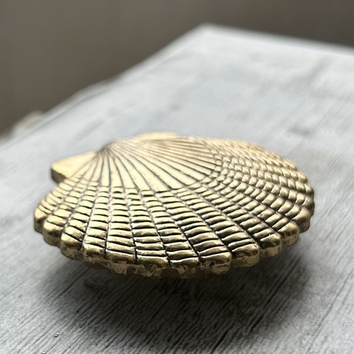 レトロシックな古金色の大きな貝殻の帯留め「月に染まりて