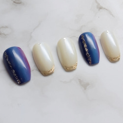 青×赤紫×シルバー　夜空グラデーションネイル 3枚目の画像