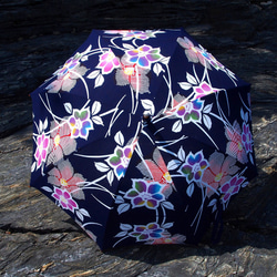 着物リメイク日傘＊久留米絣から作ったフリル付き日傘, Kimono