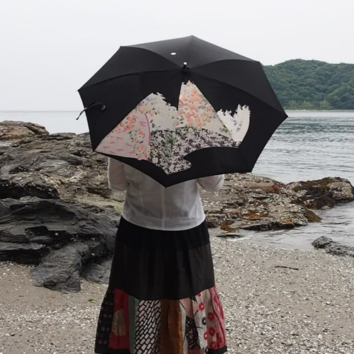 着物リメイク日傘＊黒留袖の着物から作った日傘, Kimono