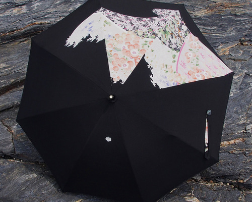 着物リメイク＊手作りおしゃれ日傘＊黒絵羽織  お花と水鳥 c30c8215d44c970fe41fad38105fe1