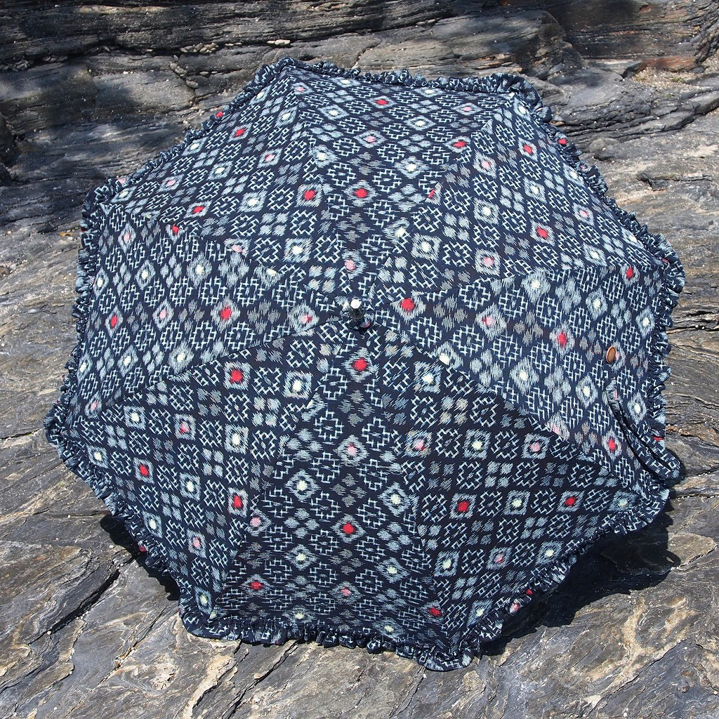 着物リメイク日傘＊久留米絣から作ったフリル付き日傘, Kimono upcycling