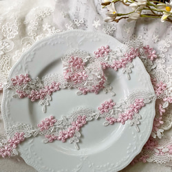 1m 綺麗 花 フラワー ケミカルレース ブレード ワインレッドKL240734