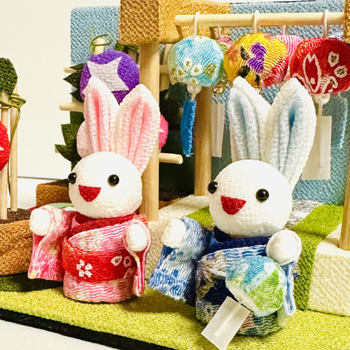 ちりめん細工「朝顔と風鈴のうさぎちゃん」 その他置物 黒ごま ちりめん細工「朝顔と風鈴のうさぎちゃん」 その他置物 黒ごま