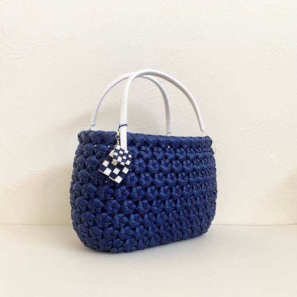 クラフトバンドのかごバッグ【花結び】紺 人気・おすすめ｜多用途・生活用品におすすめ キャンペーン中 即納 即日発送サービス
