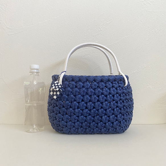 クラフトバンドのかごバッグ【花結び】紺 人気・おすすめ｜多用途・生活用品におすすめ キャンペーン中 即納 即日発送サービス