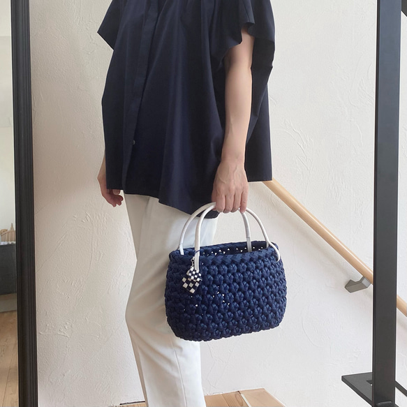 クラフトバンドのかごバッグ【花結び】紺 人気・おすすめ｜多用途・生活用品におすすめ キャンペーン中 即納 即日発送サービス