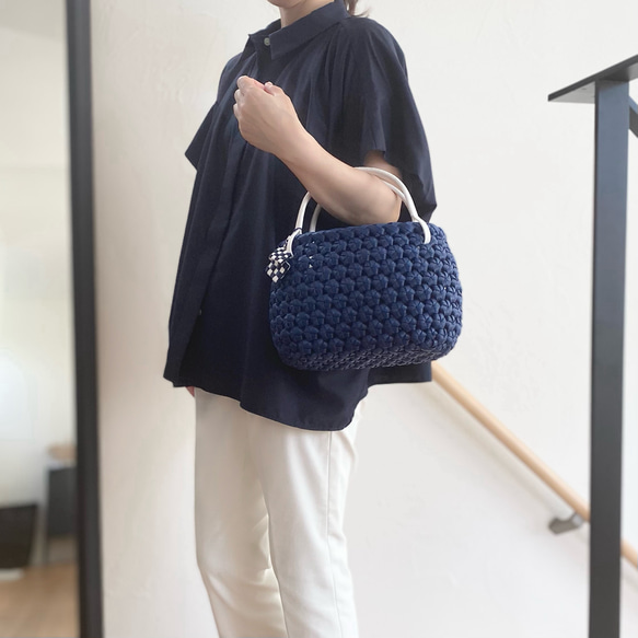 クラフトバンドのかごバッグ【花結び】紺 人気・おすすめ｜多用途・生活用品におすすめ キャンペーン中 即納 即日発送サービス