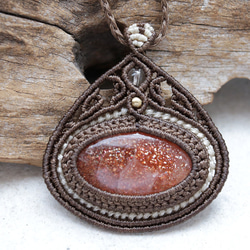 サンストーン天然石マクラメネックレスmac389エスニックアジアンエキゾチックなアレルギーフリーアクセサリー 2枚目の画像