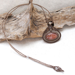 サンストーン天然石マクラメネックレスmac389エスニックアジアンエキゾチックなアレルギーフリーアクセサリー 5枚目の画像