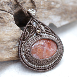 サンストーン天然石マクラメネックレスmac389エスニックアジアンエキゾチックなアレルギーフリーアクセサリー 3枚目の画像