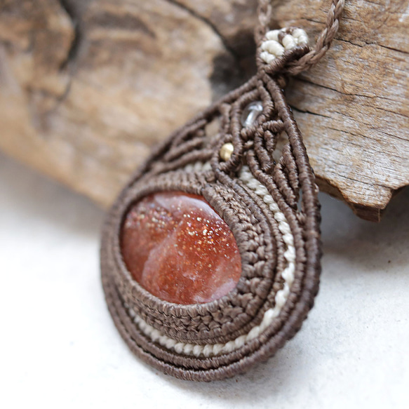 サンストーン天然石マクラメネックレスmac389エスニックアジアンエキゾチックなアレルギーフリーアクセサリー 4枚目の画像