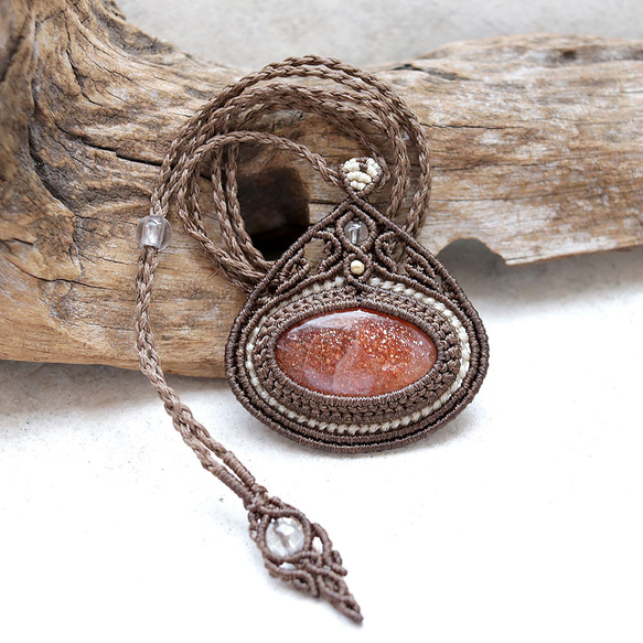 サンストーン天然石マクラメネックレスmac389エスニックアジアンエキゾチックなアレルギーフリーアクセサリー 9枚目の画像