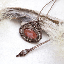 サンストーン天然石マクラメネックレスmac389エスニックアジアンエキゾチックなアレルギーフリーアクセサリー 1枚目の画像