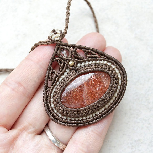 サンストーン天然石マクラメネックレスmac389エスニックアジアンエキゾチックなアレルギーフリーアクセサリー 12枚目の画像