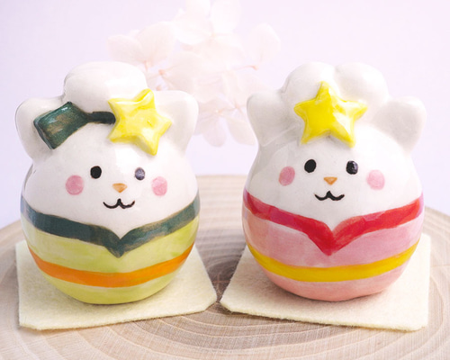 作家　キクタヒロコ様　陶器　置物　ねこ　人形 創作陶房ひろこ 福ネコ 鯛 陶人形 - 土岐陶器本店