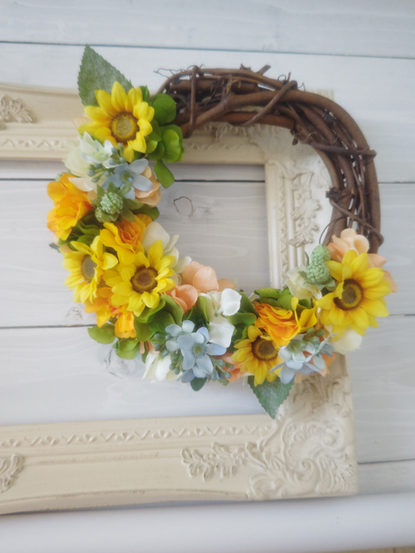 ひまわりの幸せ夏リース アートフラワー KELLY FLOWER 通販 17953497