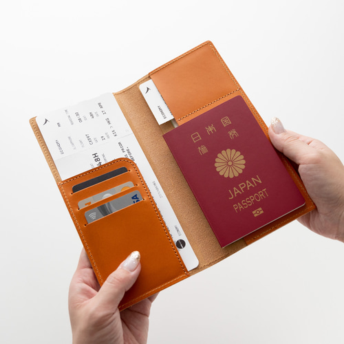 パスポートケース ロング 【 栃木レザー ジーンズ キャメル 】 名入れ