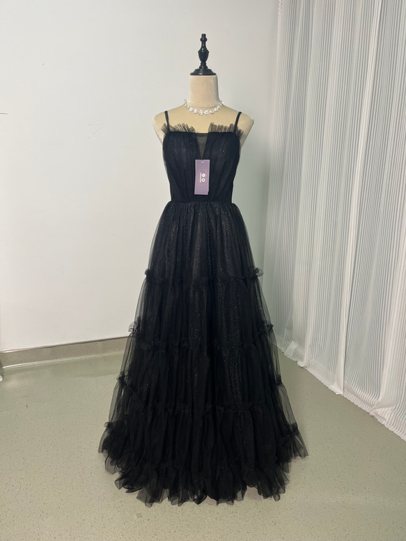送料無料！人気上昇 パーティードレス 黒 キャミソール ソフトチュール  