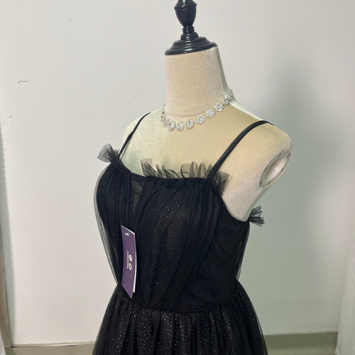 送料無料！人気上昇 パーティードレス 黒 キャミソール ソフトチュール  