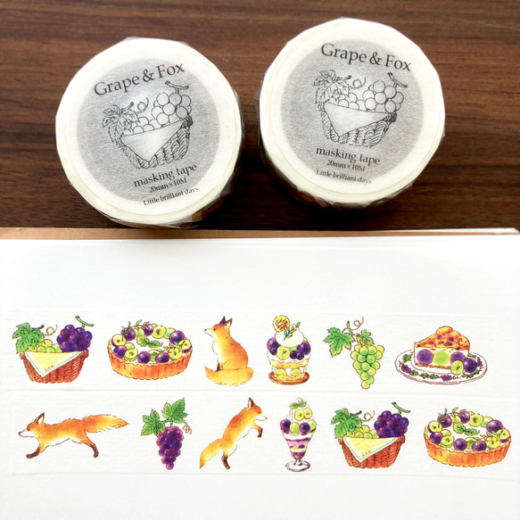Grape&Foxマスキングテープ｜ぶどうときつね（20mm×10M） 1枚目の画像