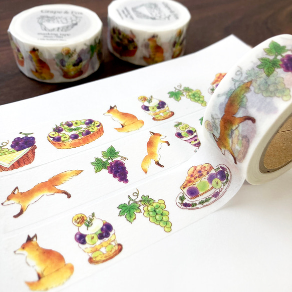 Grape&Foxマスキングテープ｜ぶどうときつね（20mm×10M） 3枚目の画像