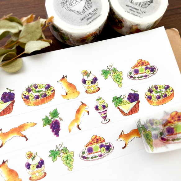 Grape&Foxマスキングテープ｜ぶどうときつね（20mm×10M） 2枚目の画像