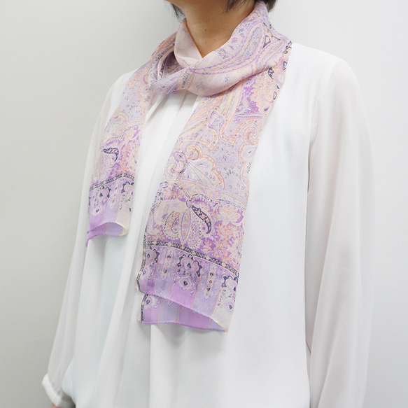 ＜洗えるシルクスカーフ＞【Marcaオリジナル】カシミール50 (LM9-150L) シルクローン  ピンク 2枚目の画像