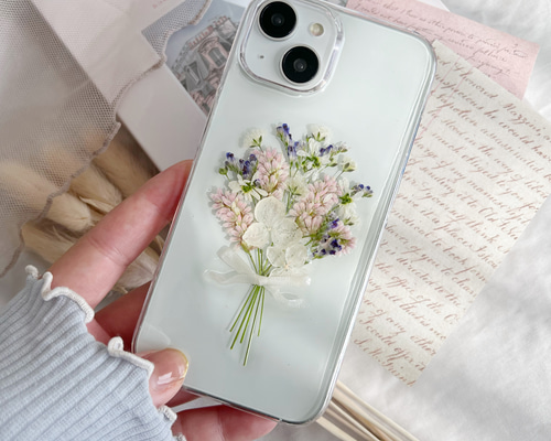 ラパフェプリンセス様♡専用 押し花ケース スマホケース オーダー 可憐なミニブーケ❁.*・ﾟスマホケース ラベンダー【iPhone専用